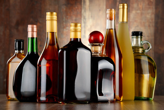 Bottles of assorted alcoholic beverages