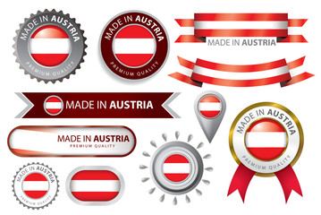 Made in Austria Seal, Austrian Flag Background (Vector Art)