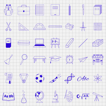 School accessories icons set