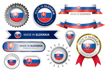 Made in Slovakia Seal, Slovakian Flag Background (Vector Art)