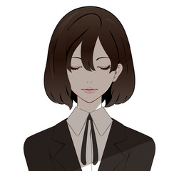 女性　シリアス　目を閉じる