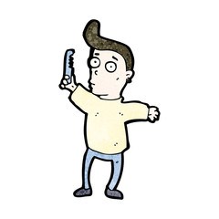 cartoon man combing hair