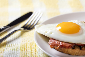 Toast with fried eggs and bacon