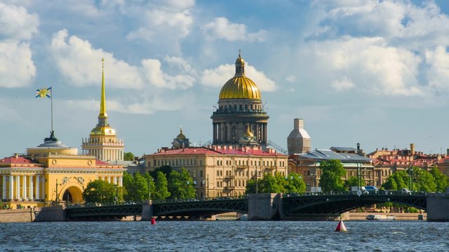 View on the Neva river and St Isaac's Cathedral. St. Petersburg, Russia