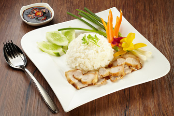Crispy roasted belly pork with rice