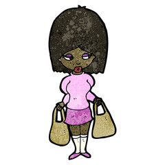 cartoon woman with shopping bags