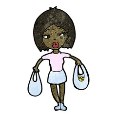 cartoon woman with shopping bags