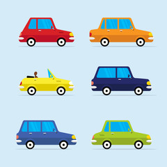 Naklejka premium Wektor płaski ikona zestaw nowoczesnych pojazdów, w tym różne samochody