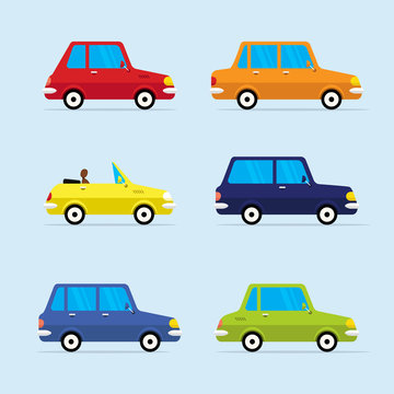Vector Flat Icon Set of Modern Vehicles, Including Various of Cars
