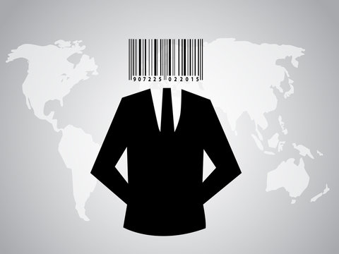Suit silhouette character with barcode