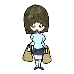 cartoon woman carrying shopping bags