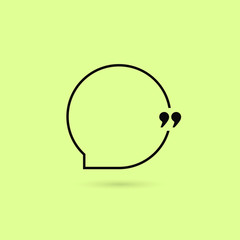 Quote sign icon. Quotation mark in speech bubble symbol. Isolated on yellow-green background. Vector illustration.