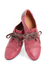 close-up isolated women red flat oxford shoes
