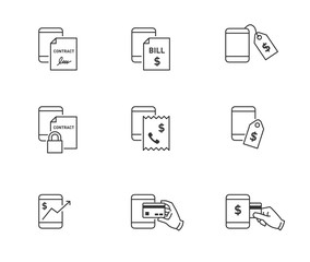 Online money transaction and contract icons for mobile and smart phone