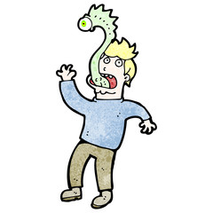 cartoon man with alien parasite