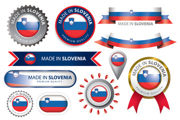 Made in Slovenia Seal, Slovenian Flag (Vector Art)