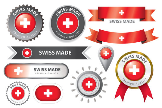 Made in Switzerland Seal, Swiss Flag (Vector Art)