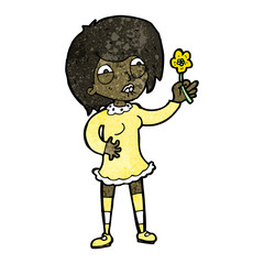 cartoon proud woman with plant