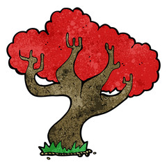 cartoon tree with red leaves