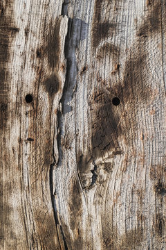 Old Weathered Cracked Rotten Wooden Railway Sleeper Coarse Surface.