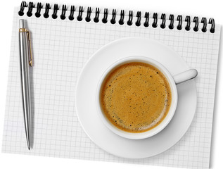 Coffee cup on notebook