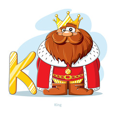 Cartoons Alphabet - Letter K with funny King