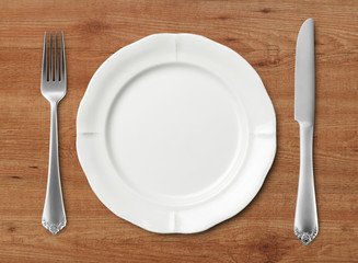 Knife, fork and plate