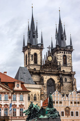 Naklejka premium Jan Hus Memorial (1915). Old town square, Prague, Czech Republic
