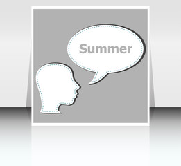 people think about summer, man and speech bubbles, summer holiday card