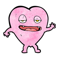 funny pink heart cartoon character