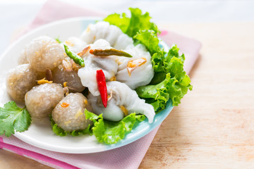 Thai Traditional Dessert, Tapioca balls with pork filling serve