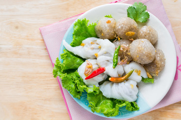 Thai Traditional Dessert, Tapioca balls with pork filling serve