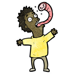 cartoon man with parasitic worm