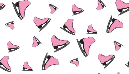 Obraz premium Vector seamless background of figure skates. The pattern of skates randomly scattered.