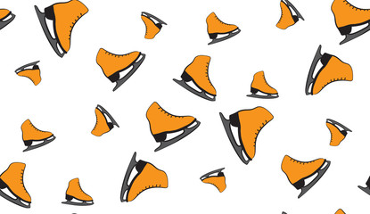 Vector seamless background of figure skates. The pattern of skates randomly scattered.