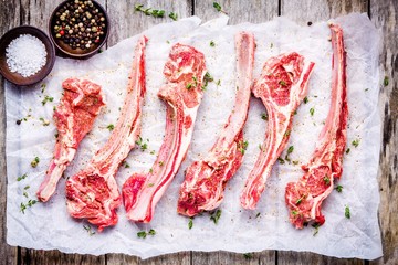 Raw lamb meat ribs