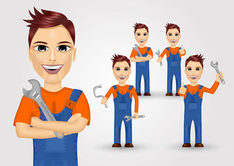 young plumbers dressed in work clothes