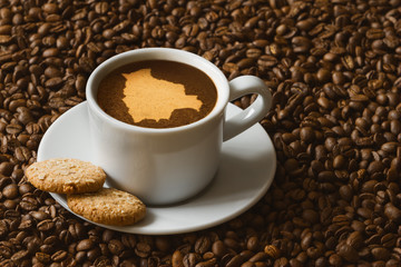 Still life - coffee with map of  Bolivia