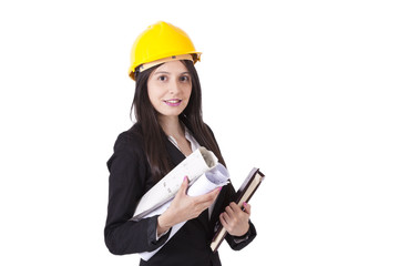 engineer with construction plans