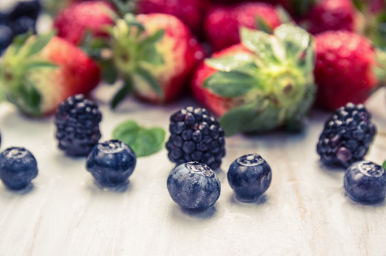 Summer berries: strawberries, blackberries, blueberries