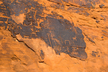 Ancient rock art and carving in Valley of Fire State Park, South