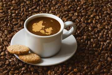 Still life - coffee with map of Denmark