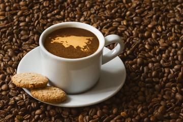 Still life - coffee with map of EurAsia continent