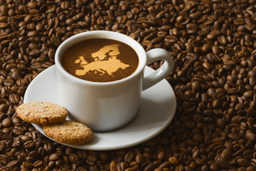 Still life - coffee with map of Europe continent