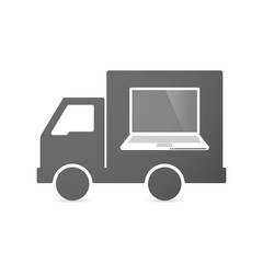 Isolated delivery truck icon with a laptop
