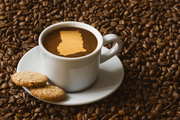 Still life - coffee with map of Ghana
