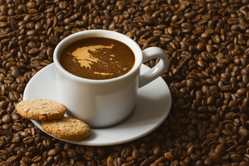 Still life - coffee with map of Greece
