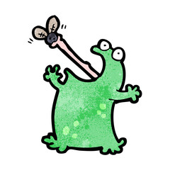 cartoon frog catching fly