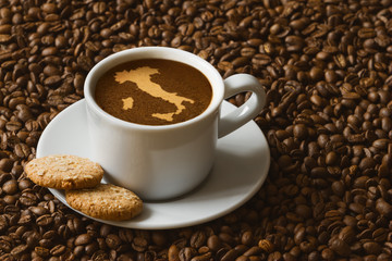 Still life - coffee with map of Italy