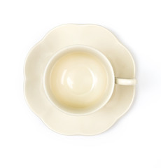 Top view of white tea or coffee cup on white background